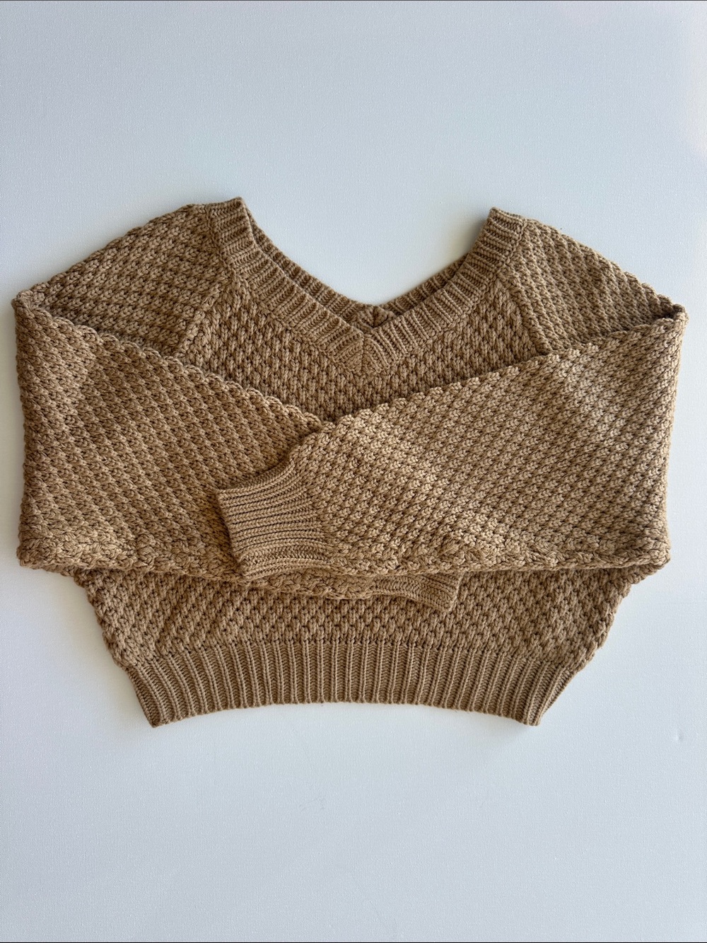 Fashion Nova Taupe Knit V-Neck Sweater